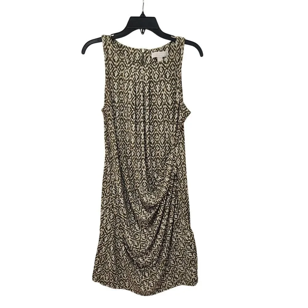 Michael Kors Green White Print Gathered Waist Dress Sz L